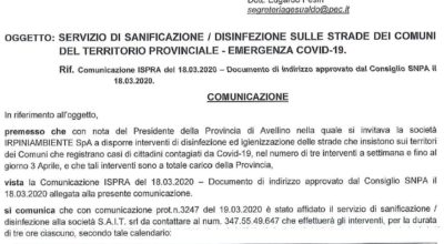 Emergenza Covid-19, Intervento di Sanificazione del Territorio comunale di Gesualdo