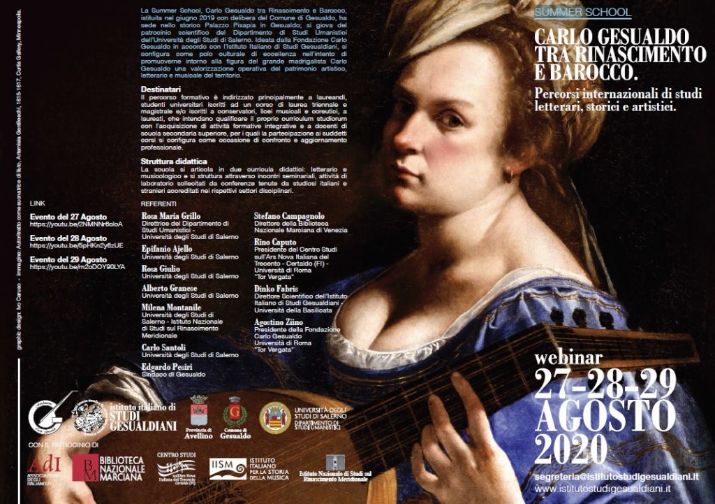 SUMMER SCHOOL Carlo Gesualdo, tra Rinascimento e barocco. 27-28-29 Agosto a Gesualdo