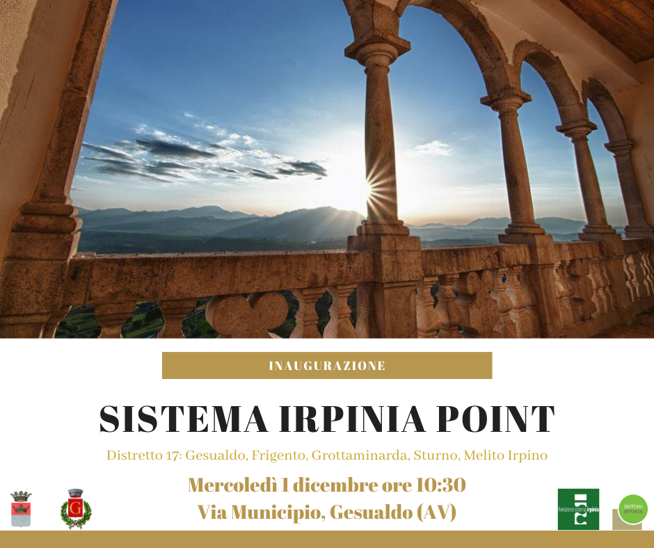 SISTEMA IRPINIA, mercoledì 1 dicembre inaugurazione INFOPOINT di Gesualdo