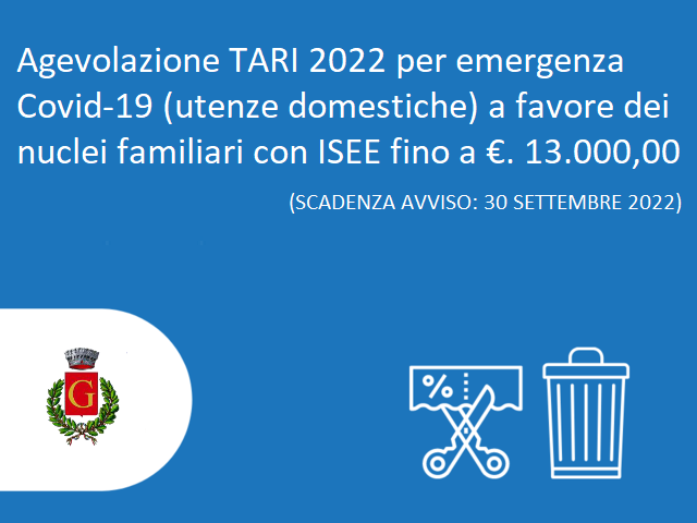 Agevolazione TARI 2022 per emergenza Covid-19 – Scadenza avviso 30/09/2022