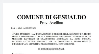 MANIFESTAZIONE DI INTERESSE PER L’ASSUNZIONE A TEMPO PIENO E INDETERMINATO DI N. 1 ISTRUTTORE DIRETTIVO CONTABILE (CAT. D)