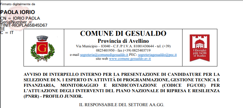 AVVISO PER INTERPELLO INTERNO per conferimento di lavoro autonomo per n.1 Funzionario Esperto (CODICE FG/COE)